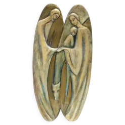Panneau en hêtre peint et sculpté à la main représentant la Sainte Famille, Italie