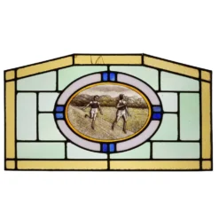 Panneau en verre teinté Art Déco représentant des coureurs en mouvement, Belgique vers 1910