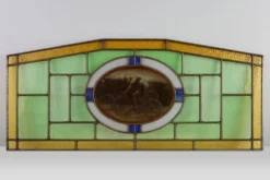 Panneau en verre teinté Art Déco représentant des cyclistes en mouvement, Belgique vers 1910