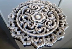 Panneau mural ancien 30 cm en bois sculpté / Origine Thaïlande