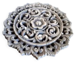 Panneau mural ancien 30 cm en bois sculpté / Origine Thaïlande