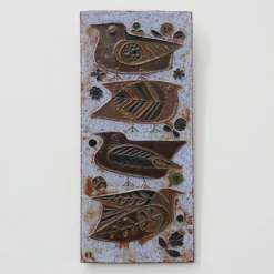 Panneau mural en céramique du milieu du siècle avec des oiseaux stylisés par Amphora, Belgique, vers.