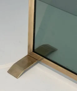 Pare-Feu Design à Panneau Unique en Verre Teinté Vert avec Cadre en Laiton