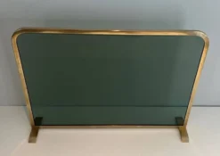 Pare-Feu Design à Panneau Unique en Verre Teinté Vert avec Cadre en Laiton
