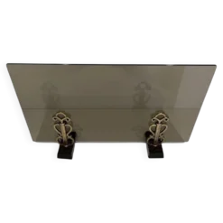 Pare-Feu en Verre Fumé sur Supports en Bronze Art Déco dans le Goût de Raym