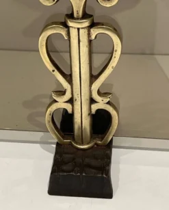 Pare-Feu en Verre Fumé sur Supports en Bronze Art Déco dans le Goût de Raym