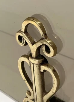Pare-Feu en Verre Fumé sur Supports en Bronze Art Déco dans le Goût de Raym