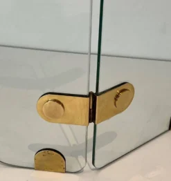 Pare-feu pliant à trois panneaux de verre clair et charnières en laiton ova