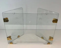 Pare-feu pliant à trois panneaux de verre clair et charnières en laiton ova