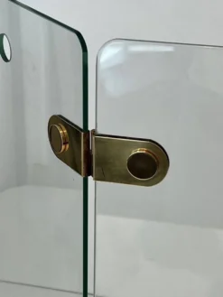 Pare-feu pliant à trois panneaux de verre clair et charnières en laiton ova