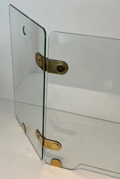 Pare-feu pliant à trois panneaux de verre clair et charnières en laiton ova