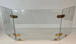 Pare-feu pliant à trois panneaux de verre clair et charnières en laiton ova