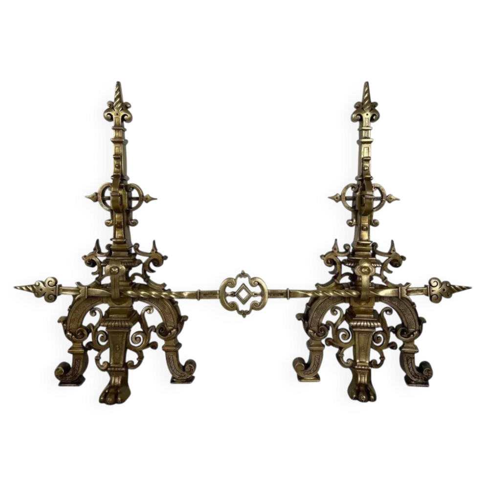 Parure de cheminée en bronze de style renaissance avec barre de