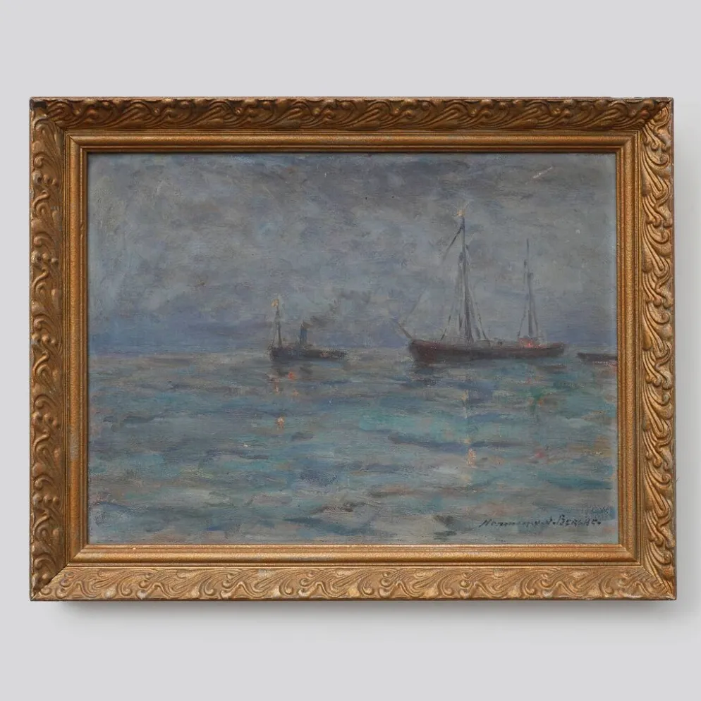 Paysage marin avec des voiliers - Herman Van den Berghe, vers 1900-1920