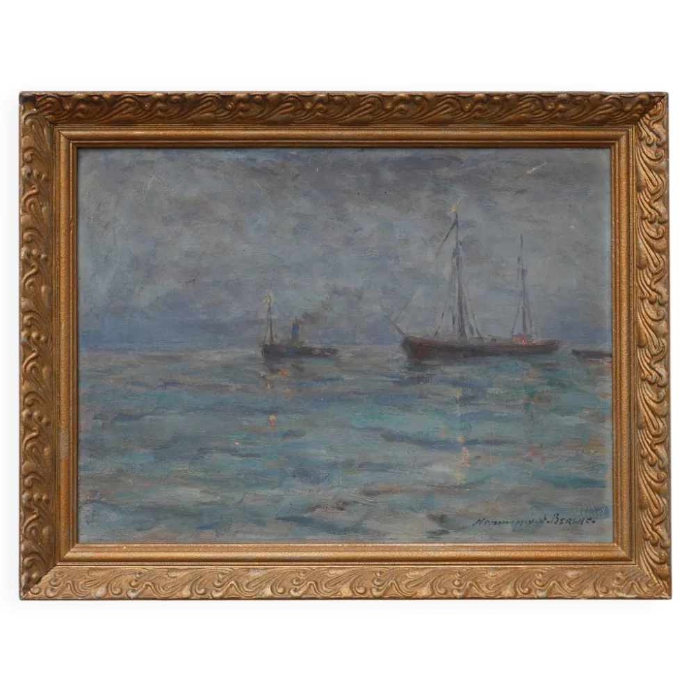 Paysage marin avec des voiliers - Herman Van den Berghe, vers 1900-1920