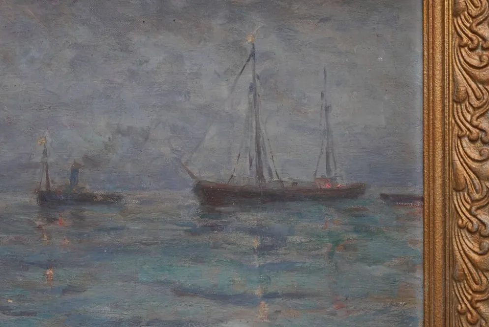 Paysage marin avec des voiliers - Herman Van den Berghe, vers 1900-1920