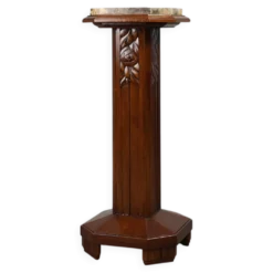Pédestal Art Déco en chêne et marbre, France, années 1920