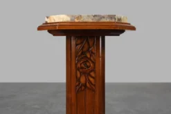 Pédestal Art Déco en chêne et marbre, France, années 1920