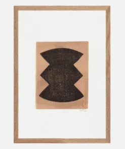 Peinture abstraite sur papier encadrée signée Eawy col. marron et noir