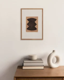 Peinture abstraite sur papier encadrée signée Eawy col. marron et noir
