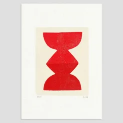 Peinture abstraite sur papier totem rouge signée Eawy