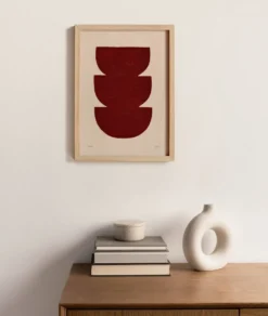 Peinture abstraite sur papier illustration rouge foncé signée Eawy