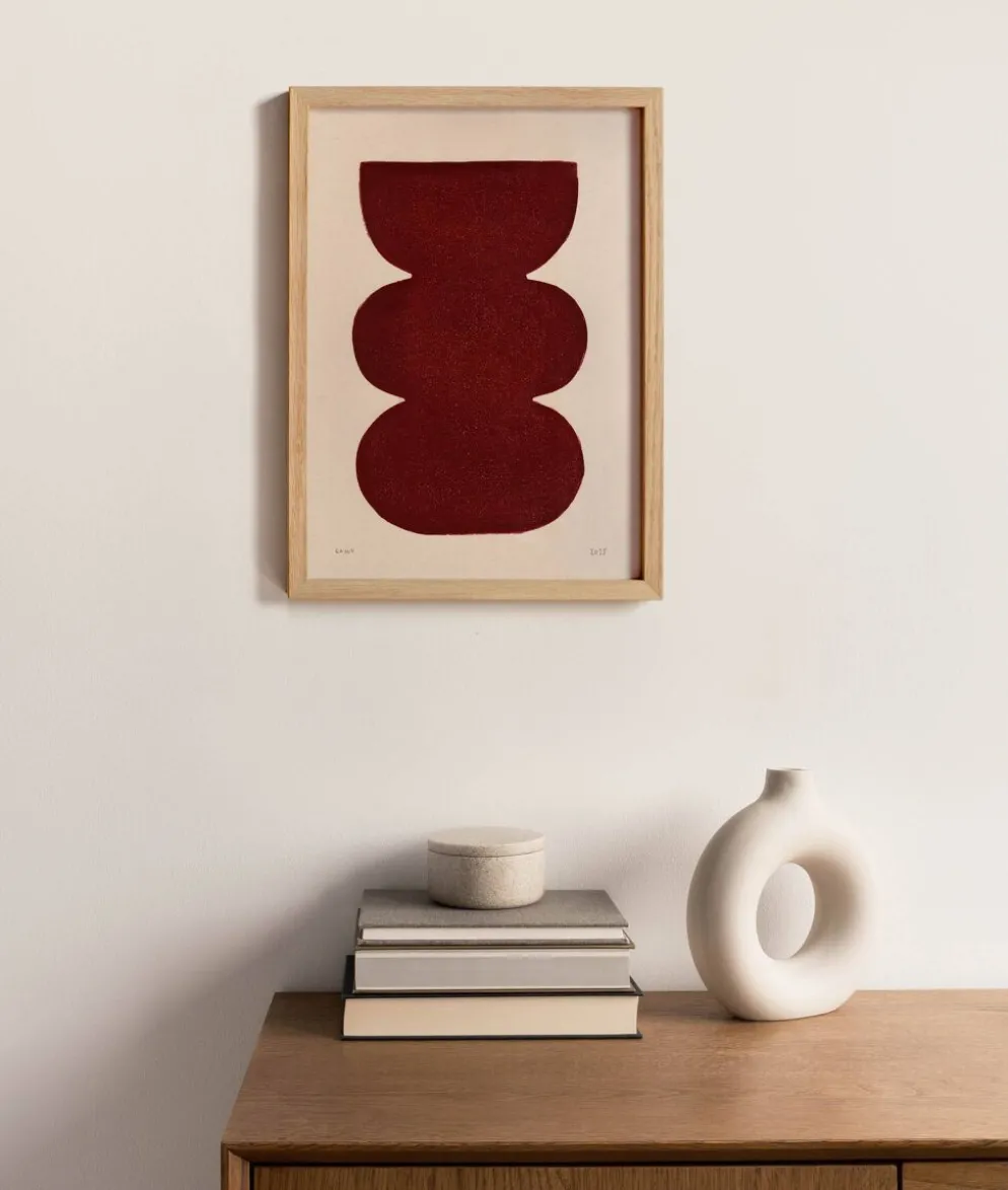 Peinture abstraite sur papier illustration rouge foncé signée Eawy