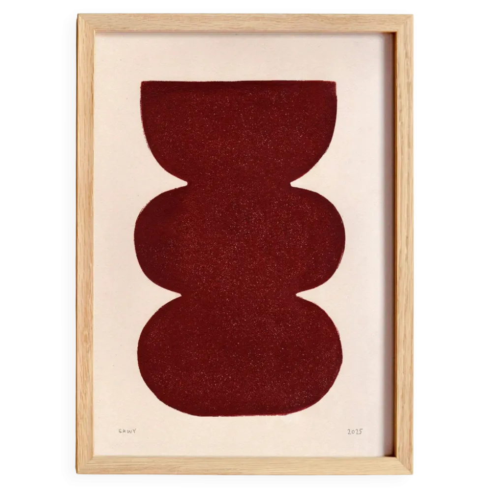 Peinture abstraite sur papier illustration rouge foncé signée Eawy