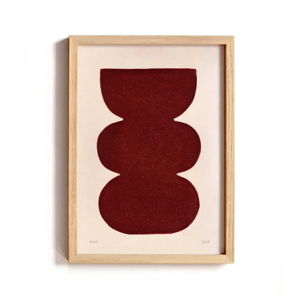 Peinture abstraite sur papier illustration rouge foncé signée Eawy