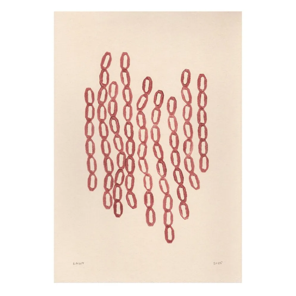 Peinture abstraite sur papier illustration rouge foncé signée Eawy
