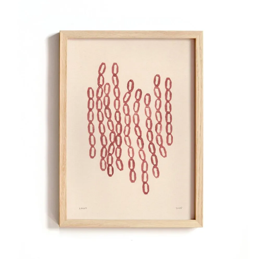 Peinture abstraite sur papier illustration rouge foncé signée Eawy
