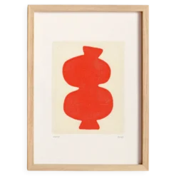 Peinture abstraite sur papier col. rouge primaire signée eawy