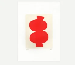 Peinture abstraite sur papier col. rouge primaire signée eawy
