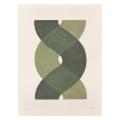Peinture abstraite sur papier - illustration vert sauge signée Eawy