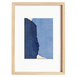 Peinture abstraite sur papier bleu signée Eawy