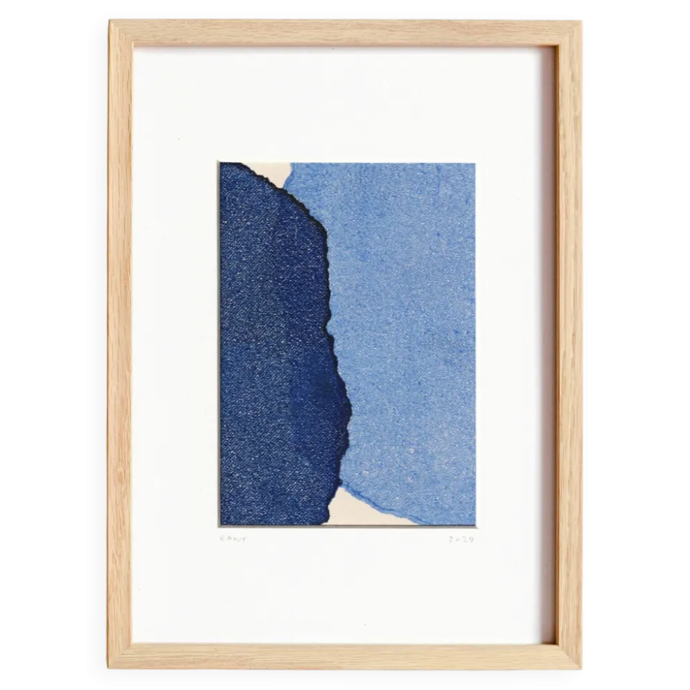 Peinture abstraite sur papier bleu signée Eawy
