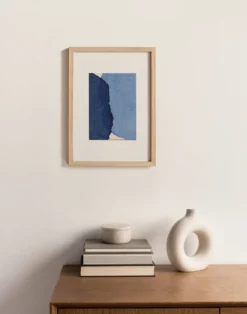 Peinture abstraite sur papier bleu signée Eawy