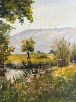 Peinture ancienne huile sur bois paysage verdoyant Joseph Guénard