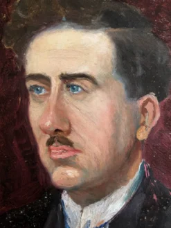 Peinture ancienne huile sur carton portrait homme en costume sombre