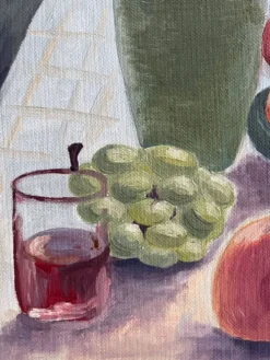Peinture ancienne huile sur carton nature morte fruits table