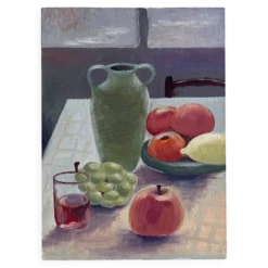 Peinture ancienne huile sur carton nature morte fruits table