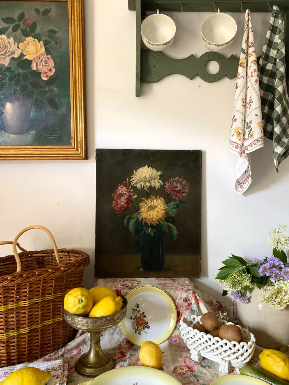 Peinture Ancienne Huile sur Toile Fin XIXe – Nature Morte aux Chrysant