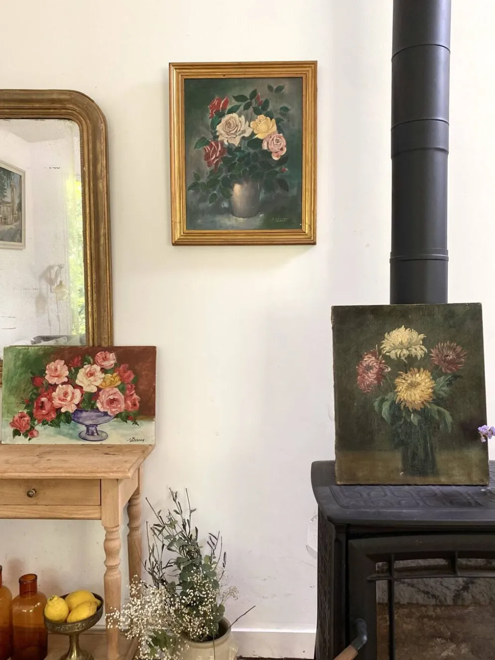 Peinture Ancienne Huile sur Toile Fin XIXe – Nature Morte aux Chrysant