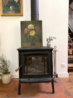 Peinture Ancienne Huile sur Toile Fin XIXe – Nature Morte aux Chrysant