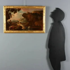 Peinture ancienne paysage avec bergers, huile sur toile, XVIIe siècle