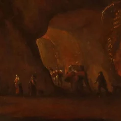 Peinture ancienne paysage avec bergers, huile sur toile, XVIIe siècle