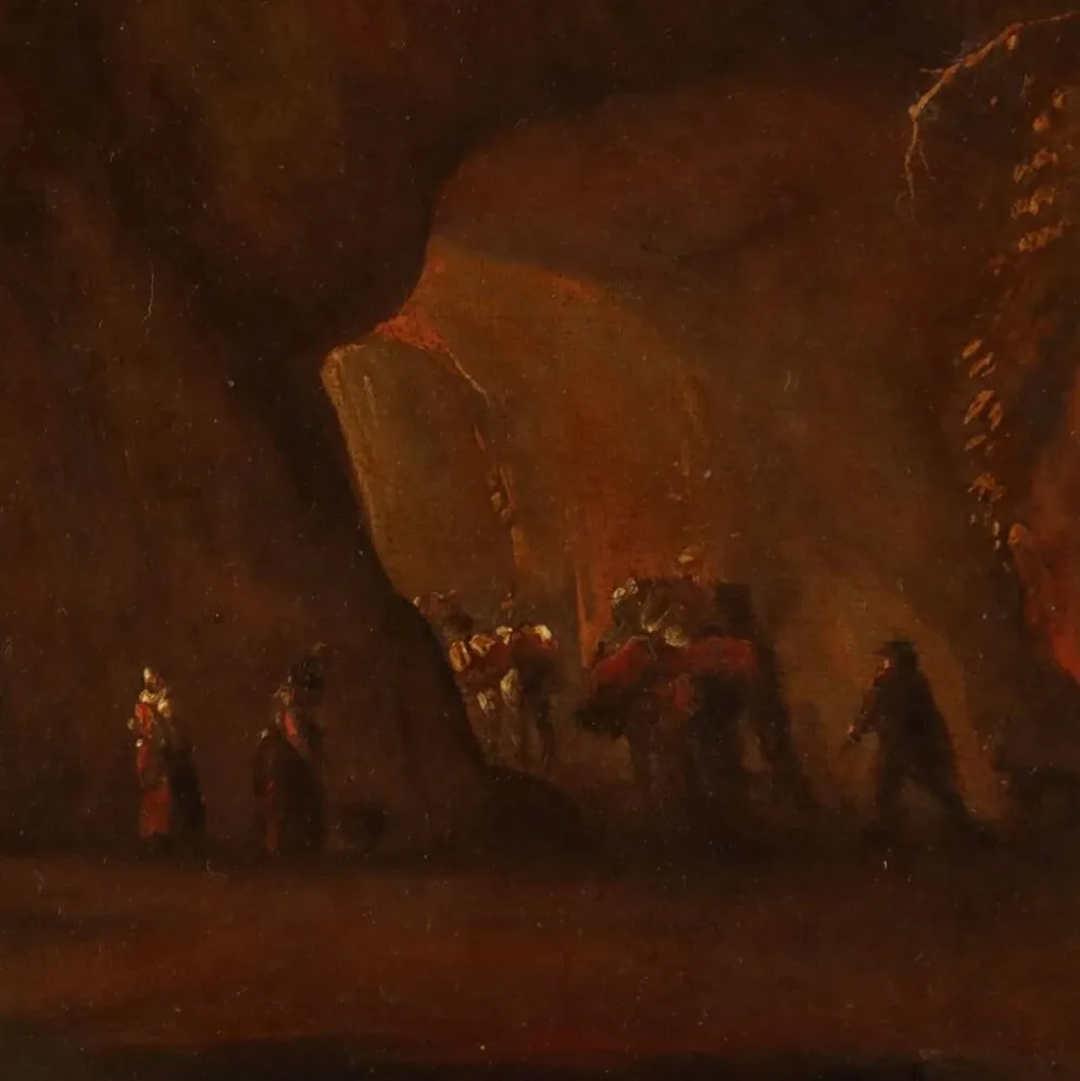 Peinture ancienne paysage avec bergers, huile sur toile, XVIIe siècle