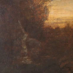 Peinture ancienne paysage avec personnages, huile sur toile, XVIIIe siècle