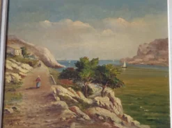 Peinture ancienne, paysage Calanques de Cassis, signée Alberti
