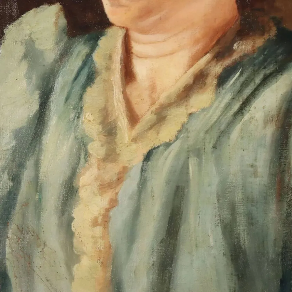 Peinture ancienne, portrait féminin, huile sur toile, Italie, 1892